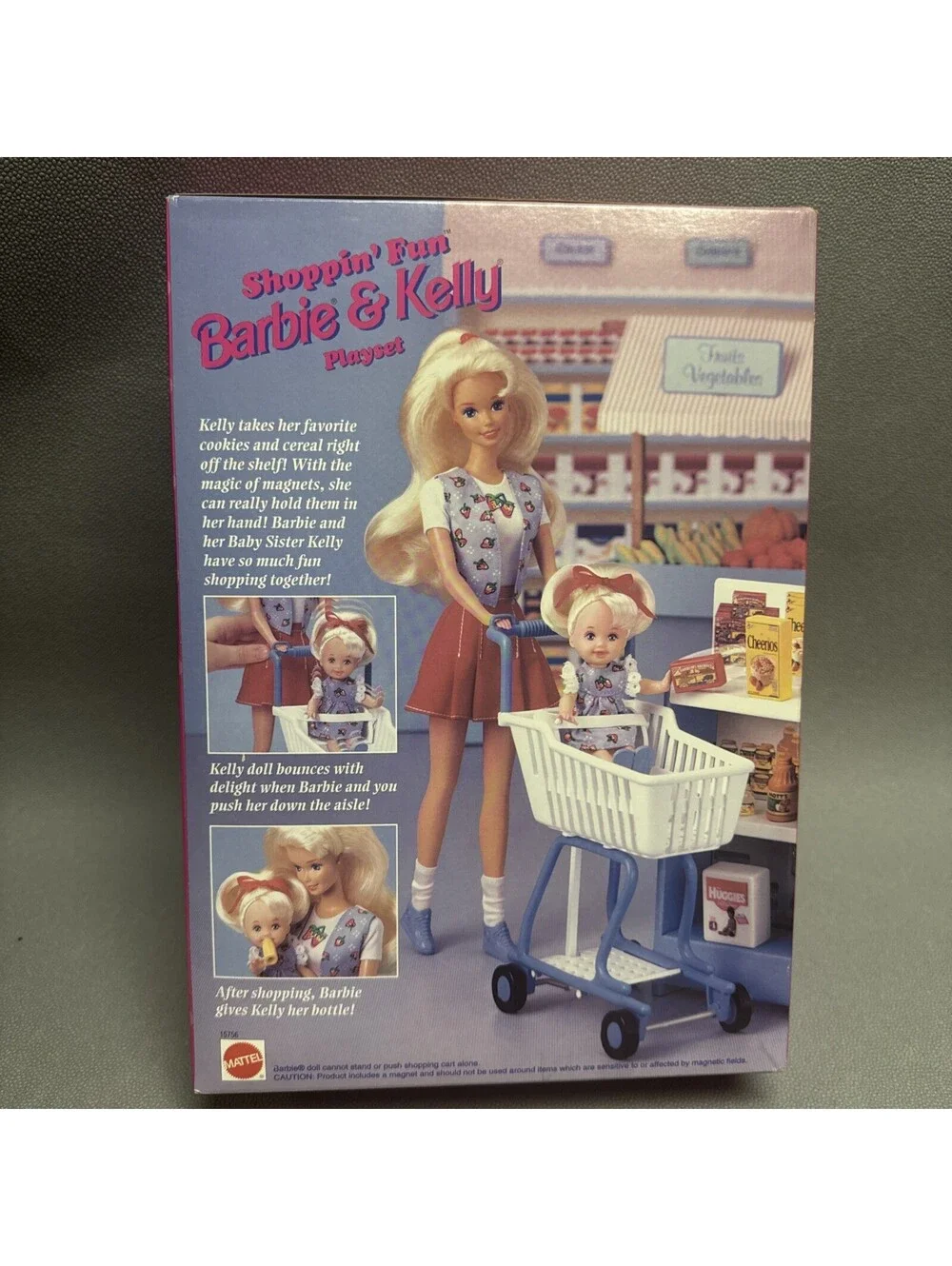 1995 Shoppin’ Fun Barbie & Kelly Playset Mattel #15756 Shopping Cart & Groceries